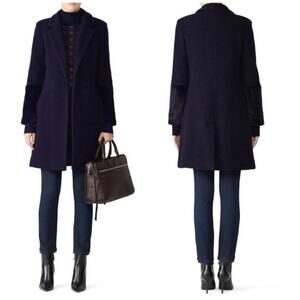 Hutch Tweed Faux-Fur Texture-Rich Wool-Blend Elaina Long Coat Navy Women's Small